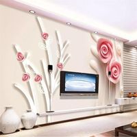 Wholesale mural Customized large wallpaper mural d pink rose stereo photo wall paper d branches pearl jewelry background d wallpaper1