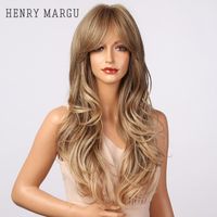 Wholesale Synthetic Wigs HENRY MARGU Long Wavy Ombre Tea Brown Blonde With Bangs Natural Wig For Women Heat Resistant Cosplay Hair