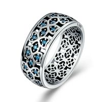 Wholesale Four Leaf Solid Sterling Silver Women Ring Blue CZ Space Wide Wrap Band