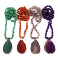 Wholesale Pendant Necklaces Fashion Bohemian Tribal Jewelry mm Stones Long Knotted Stone Agat Drop
