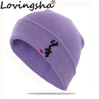 Wholesale LOVINGSHA Chinese Word Design Men Knitted Knit Skullies Bonnet Warm Hats For Girl Beanie Outdoor Women Winter Hat Caps HT1691