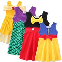 Wholesale Little Girls Princess Dresses Girls Mermaid Bows Dress Patchwork Color Constrast One Piece Skirts for Children Party Costume Clothes G12603