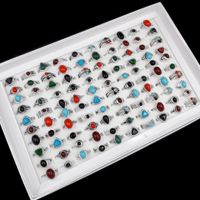 Wholesale 50pcs Antique Carved Gemstone Rings Classic Sapphire Ruby Rings For Women Men Bohemian Luxury Retro Rings Gift Party