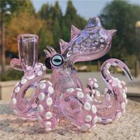 Wholesale Octopus Handmade Bong Rigs Wiht MM Male Joint Pink Craft Bubbler Glass Water Pipes Hooakah
