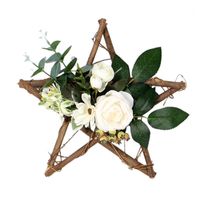 Wholesale Decorative Flowers Wreaths Artificial Plant Rattan Rose Wreath Wooden Five Pointed Star Pendant Garlands Home Decor1
