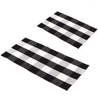 Wholesale Plaid Area Rugs Set Washable Black and White Kitchen Rug Durable Laundry Rug Runner Cotton Indoor Rugs Braided Throw Mat1