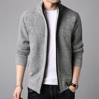 Wholesale Winter Fleece Men s Sweater Coat Side Pocket Long Sleeve Knitted Cardigan Full Zip Autumn Warm Male Fashionable Causal Clothing