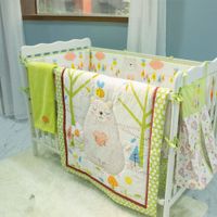 Wholesale Fashion Baby Organizer Cartoon Yellow Crib Bedding Set Cotton For Newborns Filling Quilt Safety Bumper Bedskirt Crib Bed