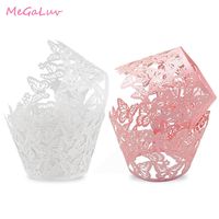 Wholesale 50pcs White Pink Laser Cut Butterfly Cupcake Wrapper Wedding Gift Box Baby Shower Birthday Party Favor Wedding Decor Y200618