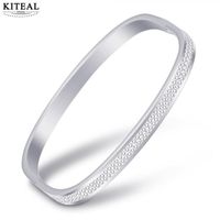 Wholesale Bangle KITEAL Silver Gold rose Colors Girlfriend Charms Stainless Steel Square Wedding Bracelet Jewelry Display