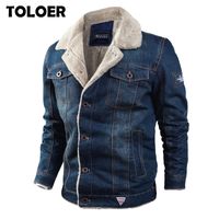 Wholesale Mens Winter Thick Fleece Denim Jackets Chest Pockets Rodeo Lined Fashion Jeans Jacket Thicken Warm Outwear Male kg