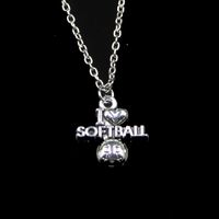 Wholesale Fashion mm I Love Softball Pendant Necklace Link Chain For Female Choker Necklace Creative Jewelry party Gift