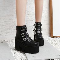 Wholesale Boots Sianie Tianie Punk Goth Woman Winter Shoes Platform Wedges Heels Buckle Strap Womens Ankle With Studded Rivets Size