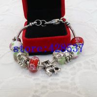 Wholesale Charm Bracelets Fashion Jewelry Rhodium Finished Classic Heart Lobster Snake Chain Glass Elephant Animal Beaded Bracelets1
