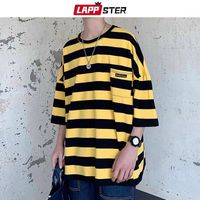 Wholesale LAPPSTER Harajuku Stripe Tshirt Summer Mens Korean Style T Shirt Men Oversized Yellow Tshirts Hip Hop Casual Pocket T shirt1