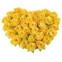Wholesale Yellow Fabric Silk Artificial Rose Flower Heads for Decoration Pack of pcs1