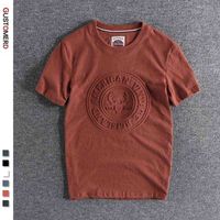 Wholesale GUSTOMERD Classic Printed T Shirt for Men Casual O neck Slim Quality Sanding Men Clothing Cotton Solid Color Men s T Shirts G1224