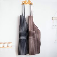 Wholesale Senyue Kitchen Unisex Aprons Adjustable Black Stripe Bib Apron With Pockets Chef Kitchen Cook Tool For Man Woman1