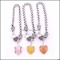 Wholesale Charm Bracelets Jewelry Antique Sliver Plated Zinc Studded With Sparkling Crystal Baseball Heart Pendant Bracelet Wheat Chain Drop Delivery