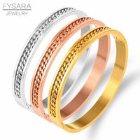Wholesale Bangle FYSARA Simple Jewelry Titanium Steel Rose Gold Color Link Chains Bracelets Bangles Women Thin Lover Pulseira