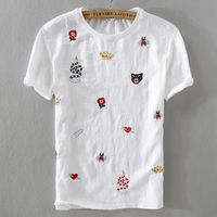 Wholesale New Trend Summer Men Short Sleeve T shirt Linen White Fashion Loose T Shirts Embroidery Stitching Tshirt Male Camiseta M xl Y200930