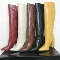 Wholesale Boots Sale Big Size More Colors Sexy Pointed Toe Urban Beauty Party Shoes Women Faux Leather Wide Calf Fitted Knee High Heeled