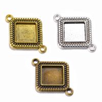 Wholesale 15MM DIY Consumables Jewelry Square Shape Bottom Brackets with two side link ears Time Gem Sublimation Blank Pendant For Hot Transfer Print