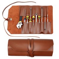 Wholesale 16 quot quot Leather Small Tool Roll Up Bag Slots Portable Carry On Pouch Workshop Storage Woodworking Tools Organizer Vintage Handmade
