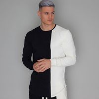 Wholesale Men s T Shirts Long Sleeve T Shirt Men Casual Fashion Patchwork Skinny T shirt Gyms Fitness Bodybuilding Tee Tops Male Brand Clothing