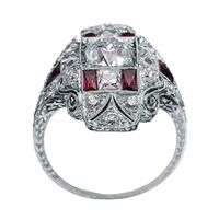Wholesale Europe and American Style Cluster Vintage Blue Ruby Diamond Ring With Floral Cut out Accessory Queen King Charm Crystals Sparkling Customize Size For Her