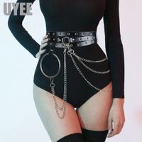 Wholesale UYEE Unisex Pu Leather Harness Belts Big O ring Metal Waist Belt Women Leisure Jeans Chain Buckle Ladies Strap Garter LP T200113