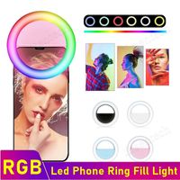 Wholesale Universal RGB LED Ring Selfie Light USB Rechargeable Supplementary Lighting Camera Photography AAA Battery For Smart Mobile Phones Free Ship