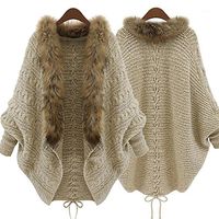 Wholesale Women s Sweaters Women Faux Fur Collar Coat Batwing Sleeve Loose Casual Ponchos And Capes Warm Cardigan Shawl Sweater1