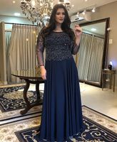 Wholesale Sparkling Crystals Beading Mother of the Bride Dress Plus Size Dark Navy Blue Chiffon Evening Prom Wedding Party Gowns Plus Size