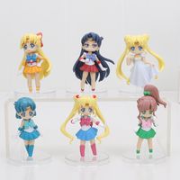 Wholesale 6pcs set Anime Cartoon Sailor Moon Mars Jupiter Venus Mercury Q Version PVC action Figures Collectible Model Toys Dolls Q0522