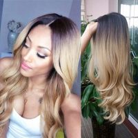 Wholesale Long Curly Hair Wavy Ombre Blonde Wig Synthetic Wigs for Women Inch Highlight Ombre Human Hair Cosplay Heat Resistant Wig for Sale