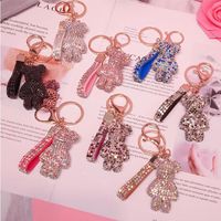 Wholesale High Quality Key Ring PVC Keychain DIY Craft Cartoon Bear Handmade Rhinestone Crystal Key Chains Charm Pendant Keychains For Women Gifts