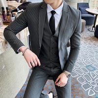 Wholesale Men s Suits Blazers XL Big Size Mens Piece Pinstripe Men Formal Business Classic Black Costume Grey Plus kg Elegant Suit Slim1