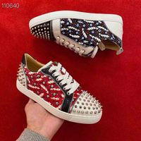 Wholesale Men s Reds Soles Street Flat Shoe Mixes Colours Leather Junior Spikes Orlato Flats Name brand Men Dress Casual Shoes Junior Spiked Red Bottom