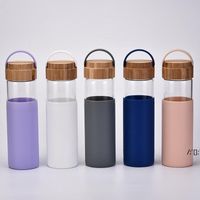Wholesale 520ml Borosilicate Glass Water Bottles with Bamboo Lid Colors Non Slip Silicone Sleeve Sports Water Bottle by sea DWE12879