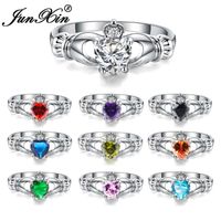 Wholesale Wedding Rings JUNXIN Luxury Female Heart Ring Claddagh White Gold Filled Jewelry Fashion For Women Birth Stone Gifts
