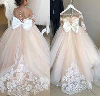Wholesale 2 Years Lace Tulle Flower Girl Dress Bows Children s First Communion Dress Princess Ball Gown Wedding Party Dress