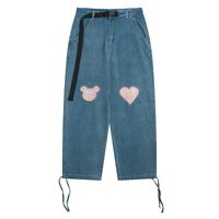 Wholesale Women s Jeans High quality Full Length Harlan Denim Pants Sashe Bear Patch Lace Up Cuff