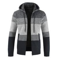 Wholesale Men s Sweaters Sweater Coat Spring Autumn Mens Hooded Stripe Thick Zipper Wool Cardigan Jumpers Male