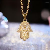 Wholesale Pendant Necklaces Juya Design Trendy Gold Rose Gold Hamsa Hand Of Fatima Necklace For Women Men Fashion Turkish Jewelry Wholesale1