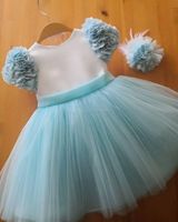 Wholesale Sky Blue Simple Flower Girl Dresses Ball Gown Hand Made Flowers Tulle Lilttle Kids Birthday Pageant Weddding Gowns