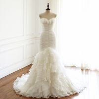 Wholesale New Design White Mermaid Wedding Dresses with Ruched Skirt Pleated Celebrity Wedding Dresses Zipper Up Back Court Train Bridal Gowns