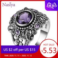 Wholesale Vintage Jewelry ct Amethyst Sterling Silver Ring Round Cut Purple Nature stone Women Wedding Anel Aneis Gemstone Rings