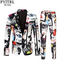 Wholesale PYJTRL Brand Tide Mens Fashion Print Pieces Set Casual Suits Plus Size Hip Hot Male Slim Fit Suit Men Singer Wedding Costume