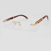 Wholesale Vintage Rectangle Rimless Sunglasses Glasses Gold Wood Clear Lens Fashion Sun Shades for Unisex Eyewear with Box